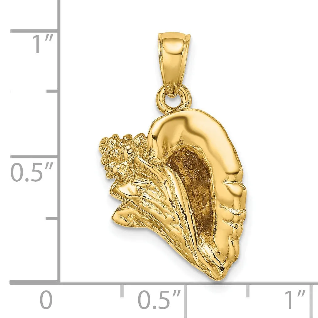 14K Yellow Gold Polished Texture Finish 3-Dimensional Conch Shell Charm Pendant