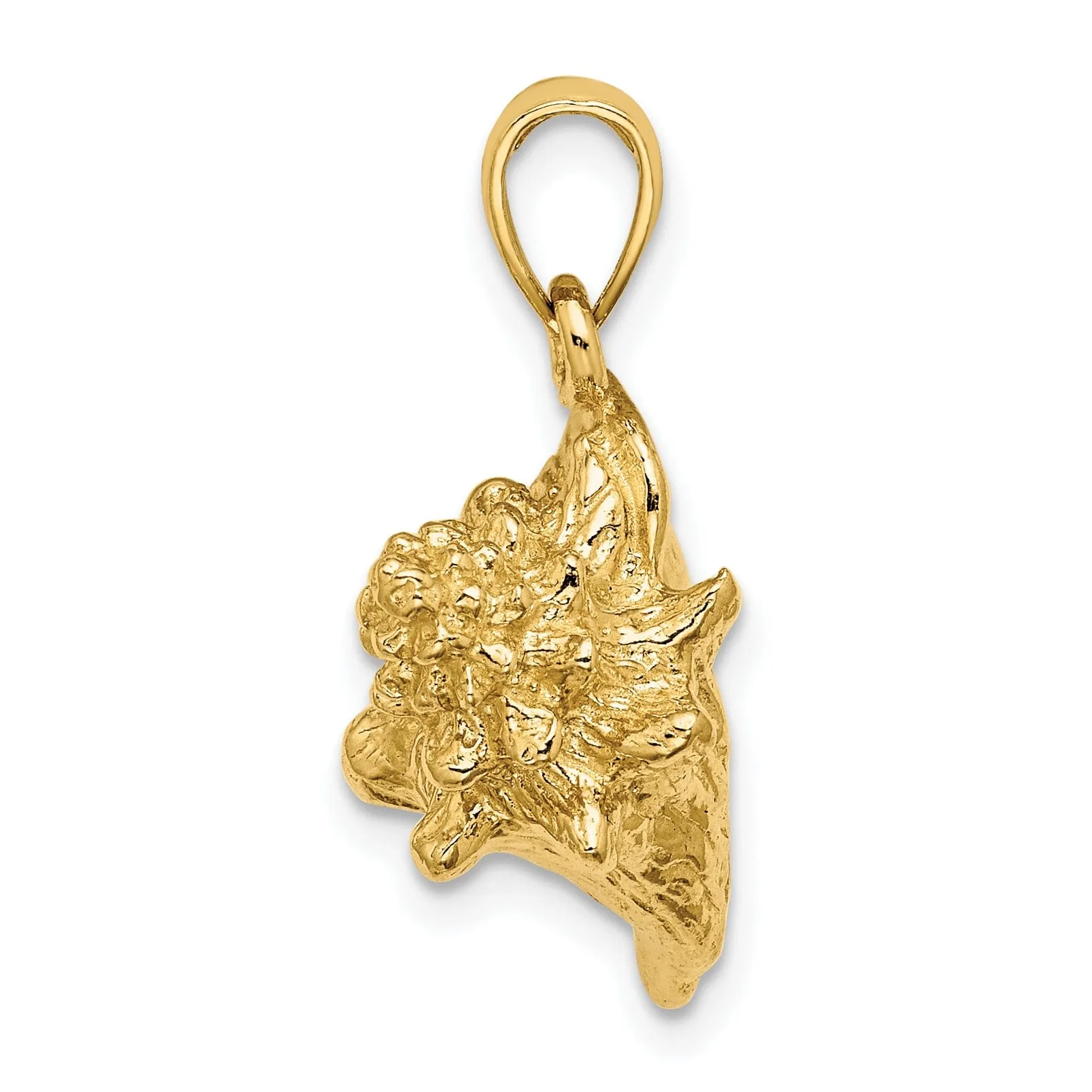 14K Yellow Gold Polished Texture Finish 3-Dimensional Conch Shell Charm Pendant