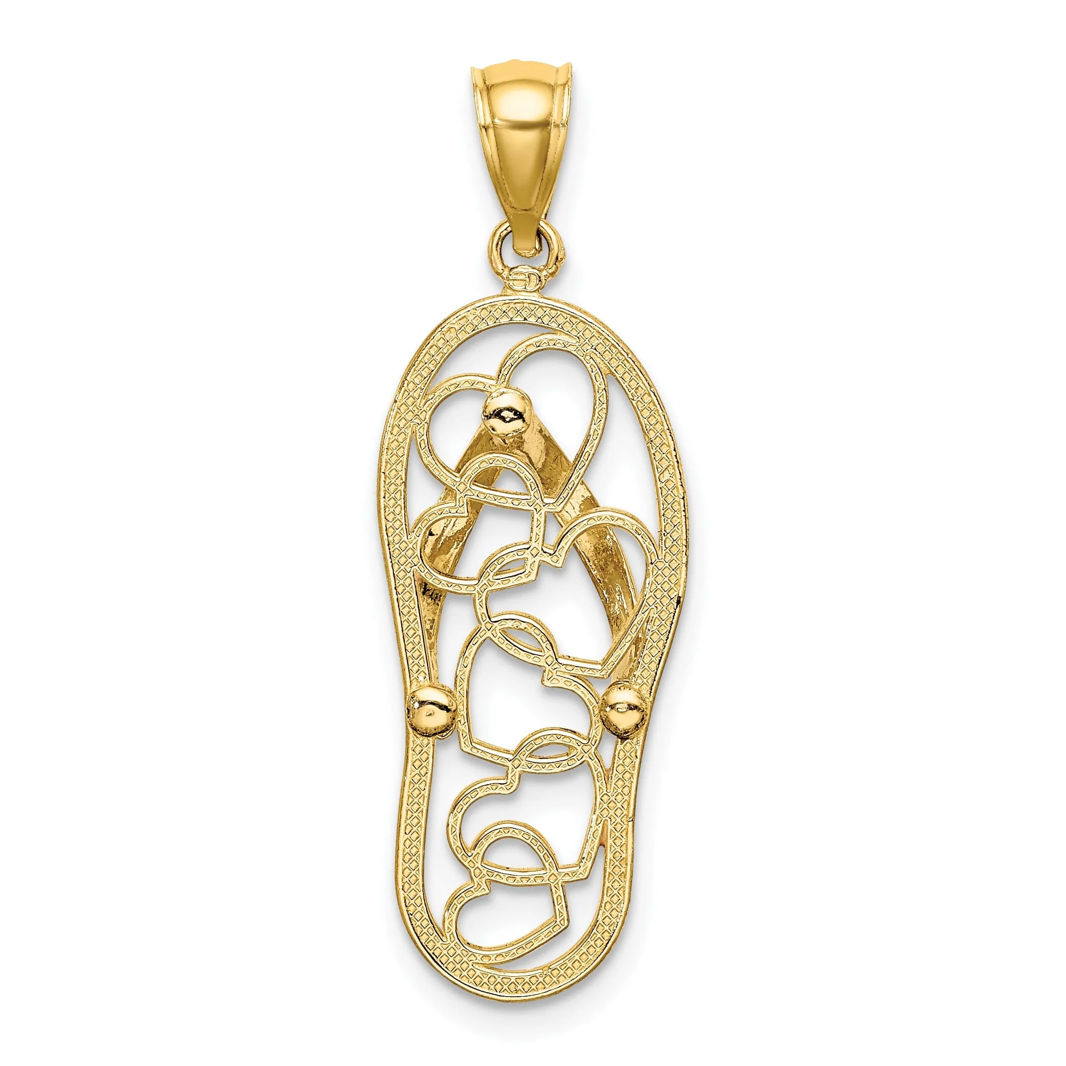 14K Yellow Gold Polished With White and Pink Enameled Finish Multi Heart Design Flip-Flop Single Sandle Charm Pendant