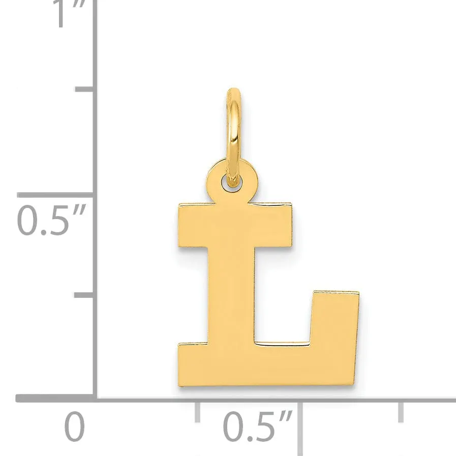 14k Yellow Gold Small Block Design Letter L Initial Pendant