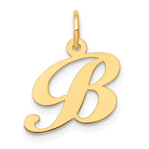 14K Yellow Gold Small Size Fancy Script Letter B Initial Pendant