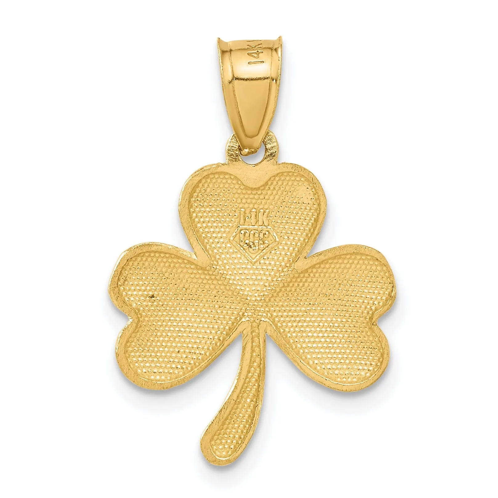 14k Yellow Gold Solid Diamond Cut Brushed Finish Concaved Shape Shamrock Charm Pendant