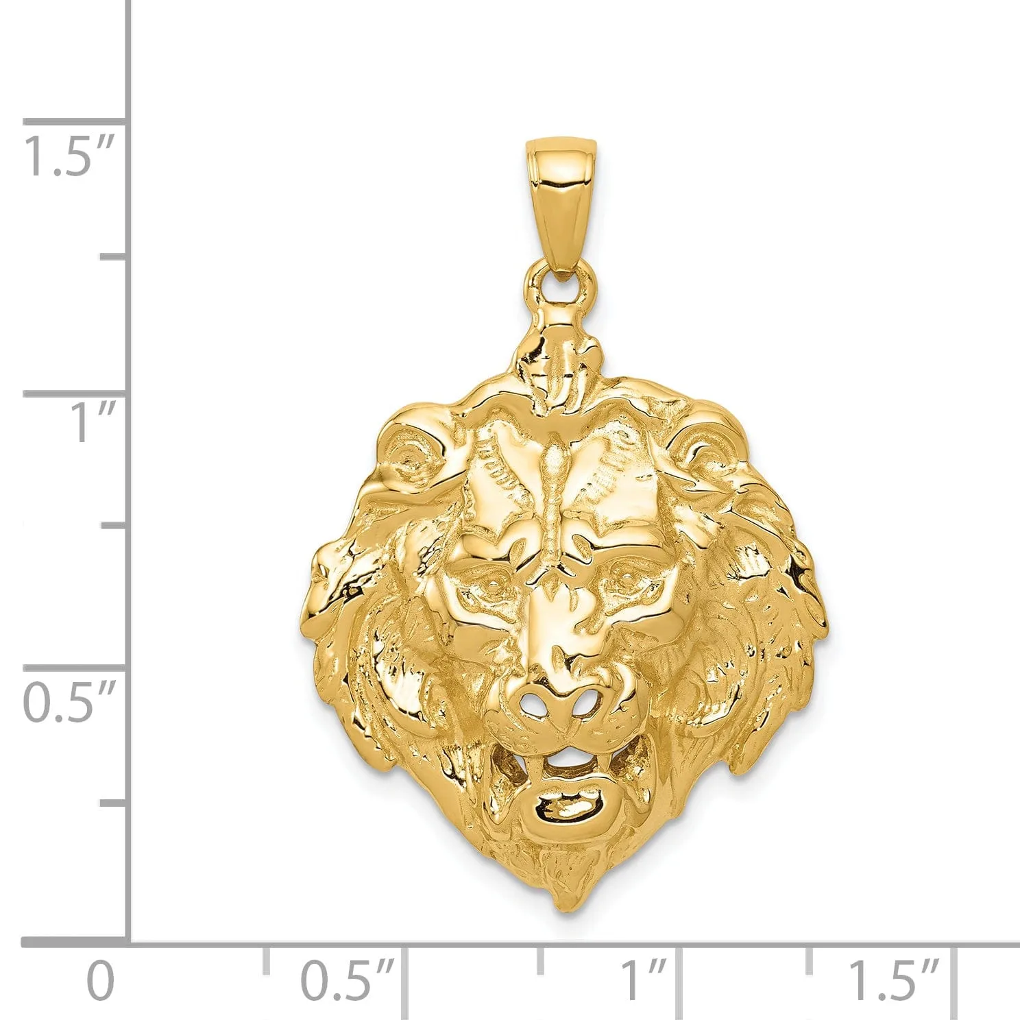 14k Yellow Gold Solid Polished Finish Lion Head Design Charm Pendant