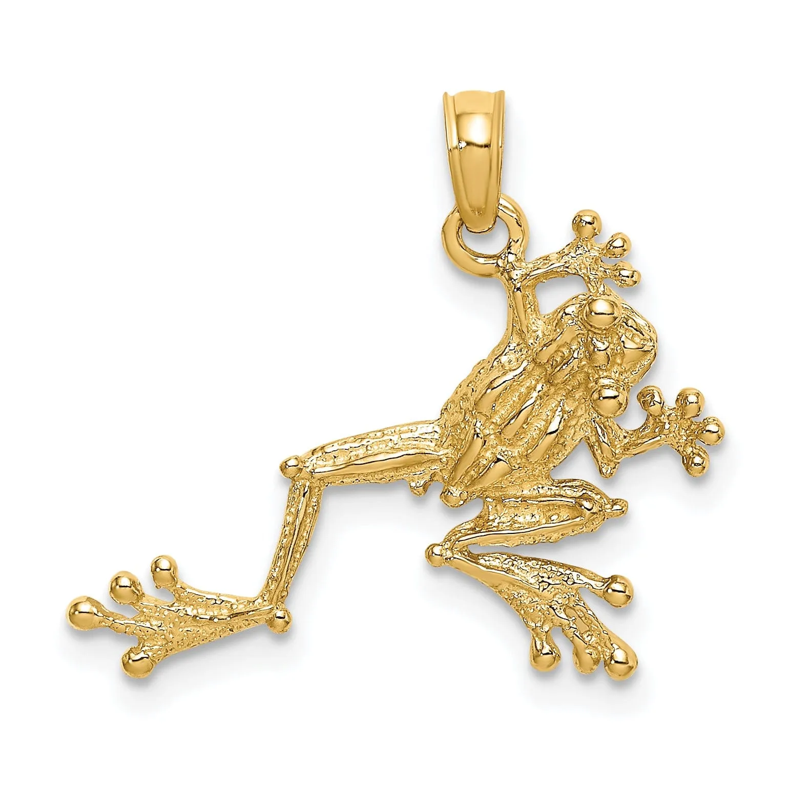 14K Yellow Gold Solid Textured Polished Finish 2-Dimensional Frog Charm Pendant