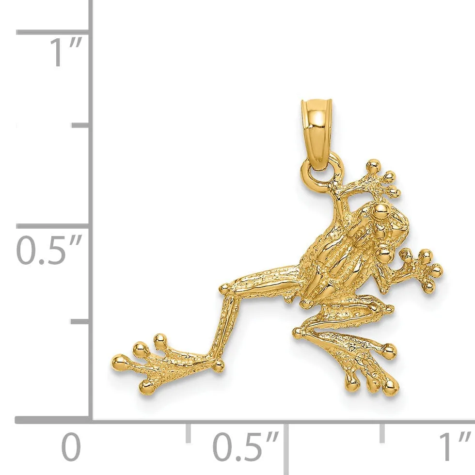 14K Yellow Gold Solid Textured Polished Finish 2-Dimensional Frog Charm Pendant