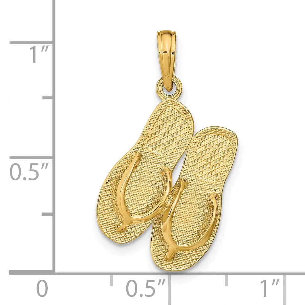 14K Yellow Gold Textured Polished 3-Dimensional Saint THOMAS Reversible Flip Flop Sandles Charm Pendant