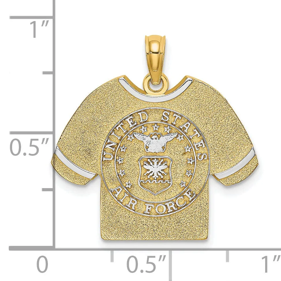 14k Yellow Gold, White Rhodium Textured Polished Finish US AIR FORCE T-Shirt Charm Pendant