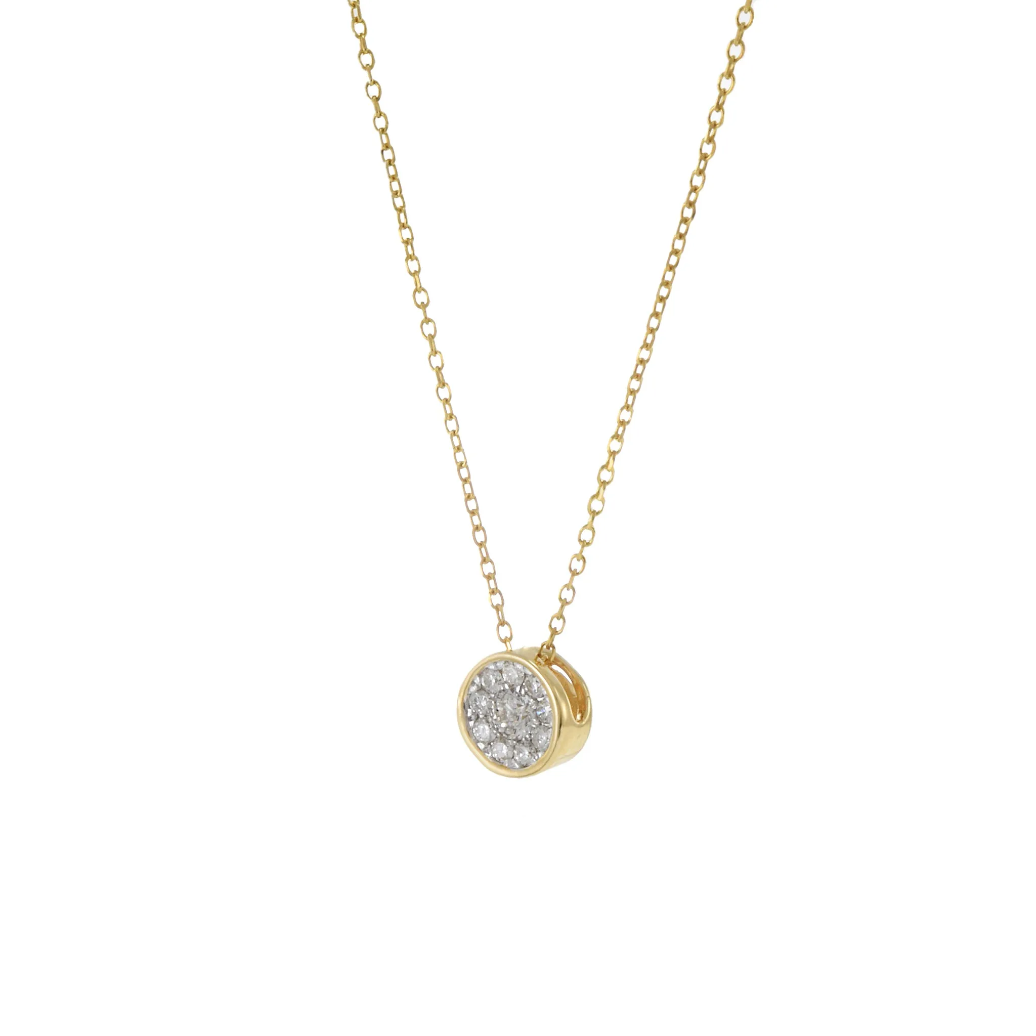 14KT Yellow Gold Round Bezel Cluster Diamond Necklace