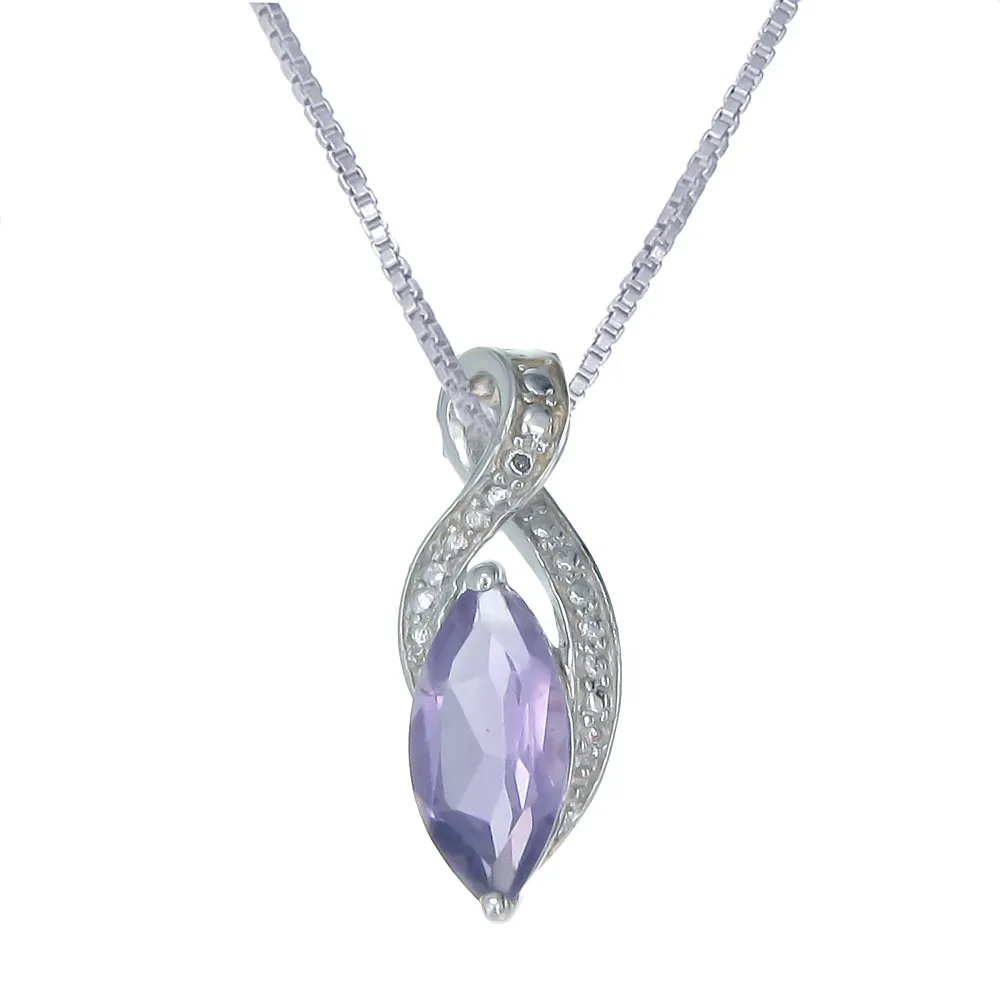 1.50 cttw Pendant Necklace, Purple Amethyst Marquise Pendant Necklace for Women in .925 Sterling Silver with Rhodium, 18 Inch Chain, Prong Setting