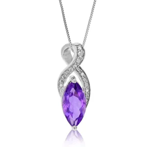 1.50 cttw Pendant Necklace, Purple Amethyst Marquise Pendant Necklace for Women in .925 Sterling Silver with Rhodium, 18 Inch Chain, Prong Setting