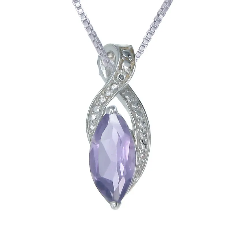 1.50 cttw Pendant Necklace, Purple Amethyst Marquise Pendant Necklace for Women in .925 Sterling Silver with Rhodium, 18 Inch Chain, Prong Setting