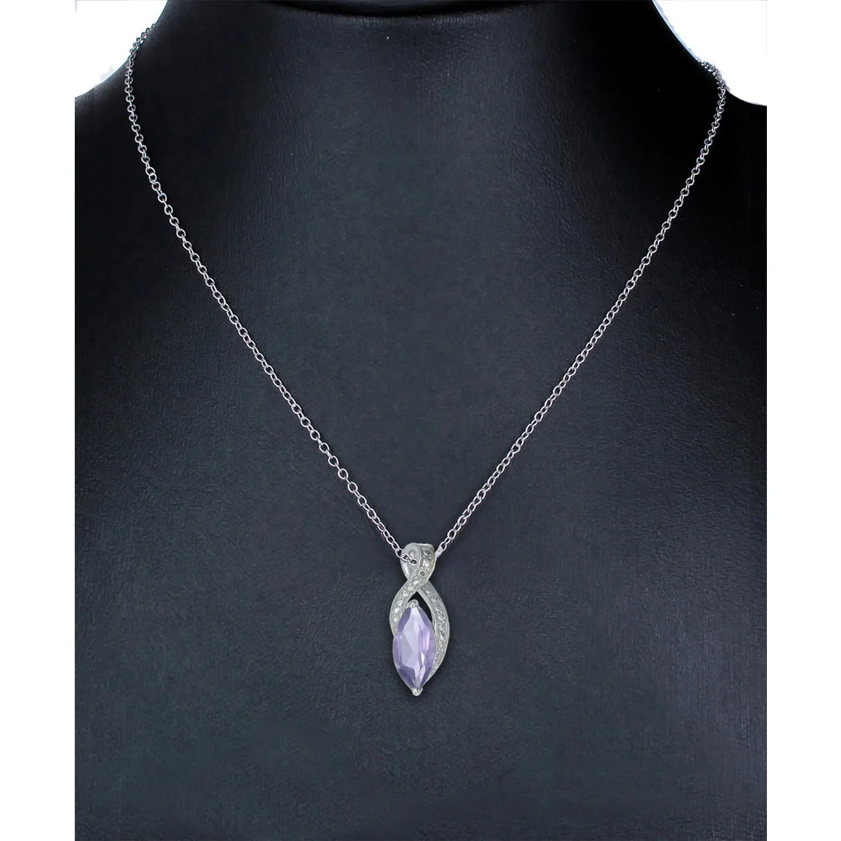 1.50 cttw Pendant Necklace, Purple Amethyst Marquise Pendant Necklace for Women in .925 Sterling Silver with Rhodium, 18 Inch Chain, Prong Setting