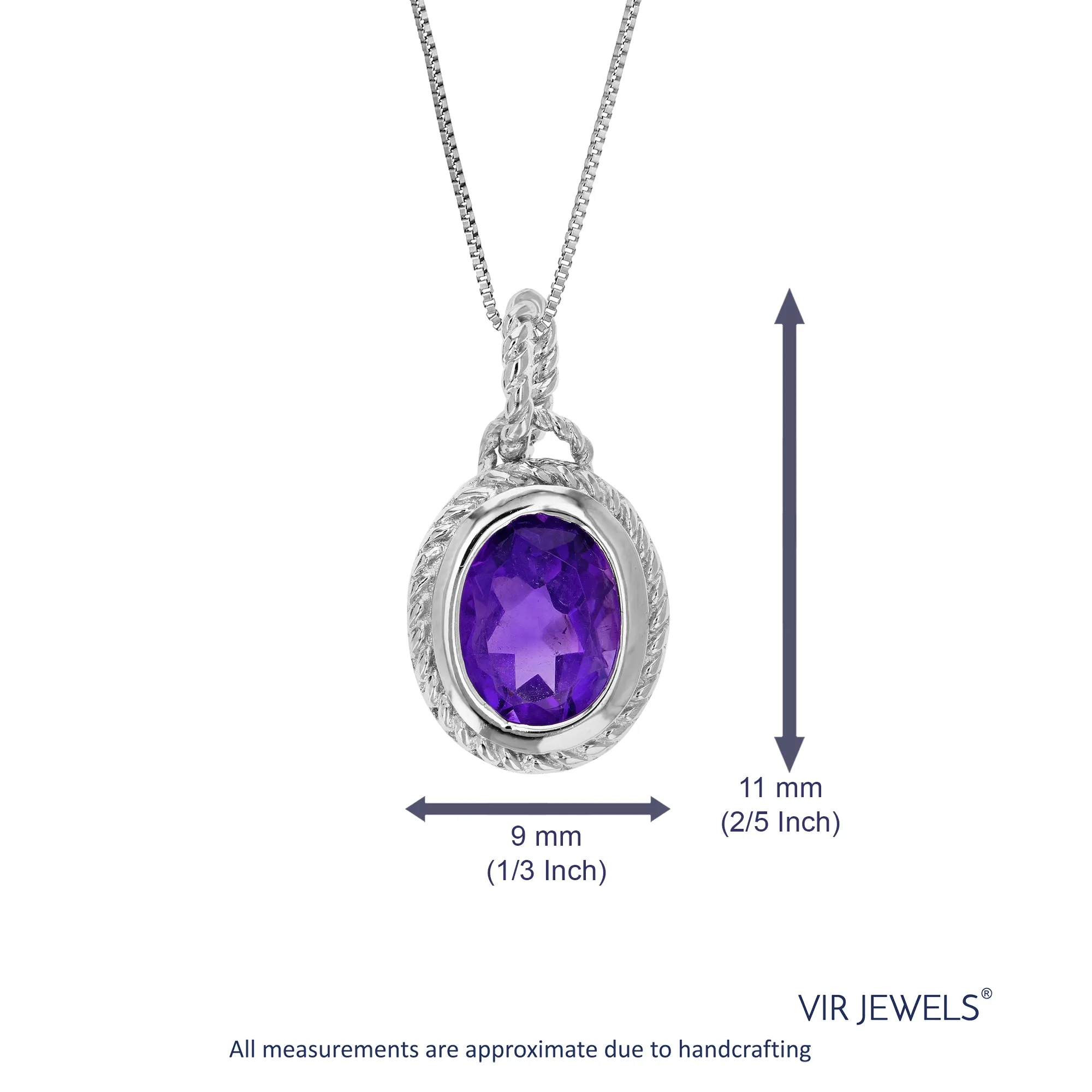 1.70 cttw Pendant Necklace, Purple Amethyst Oval Shape Pendant Necklace for Women in .925 Sterling Silver with Rhodium, 18 Inch Chain, Bezel Setting