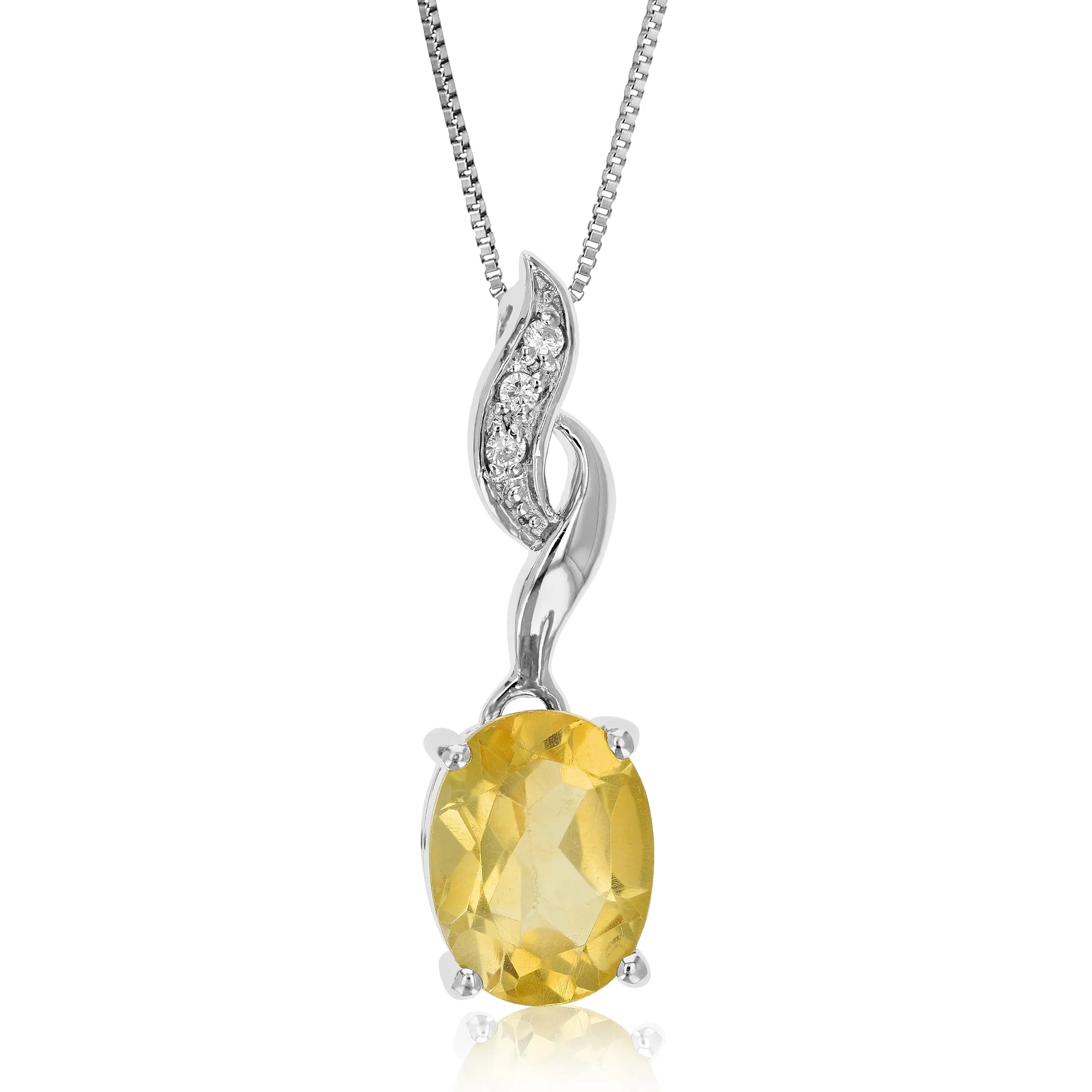 2.10 cttw Pendant Necklace, Citrine Oval Pendant Necklace for Women in .925 Sterling Silver with Rhodium, 18 Inch Chain, Prong Setting