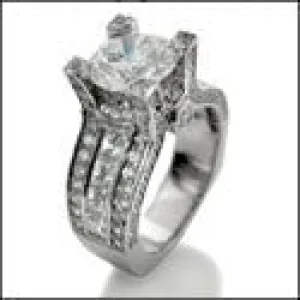 2.25 Round Center High Quality Cubic Zirconia  Channel Pave Euro Shank 14K White Gold Engagement Ring