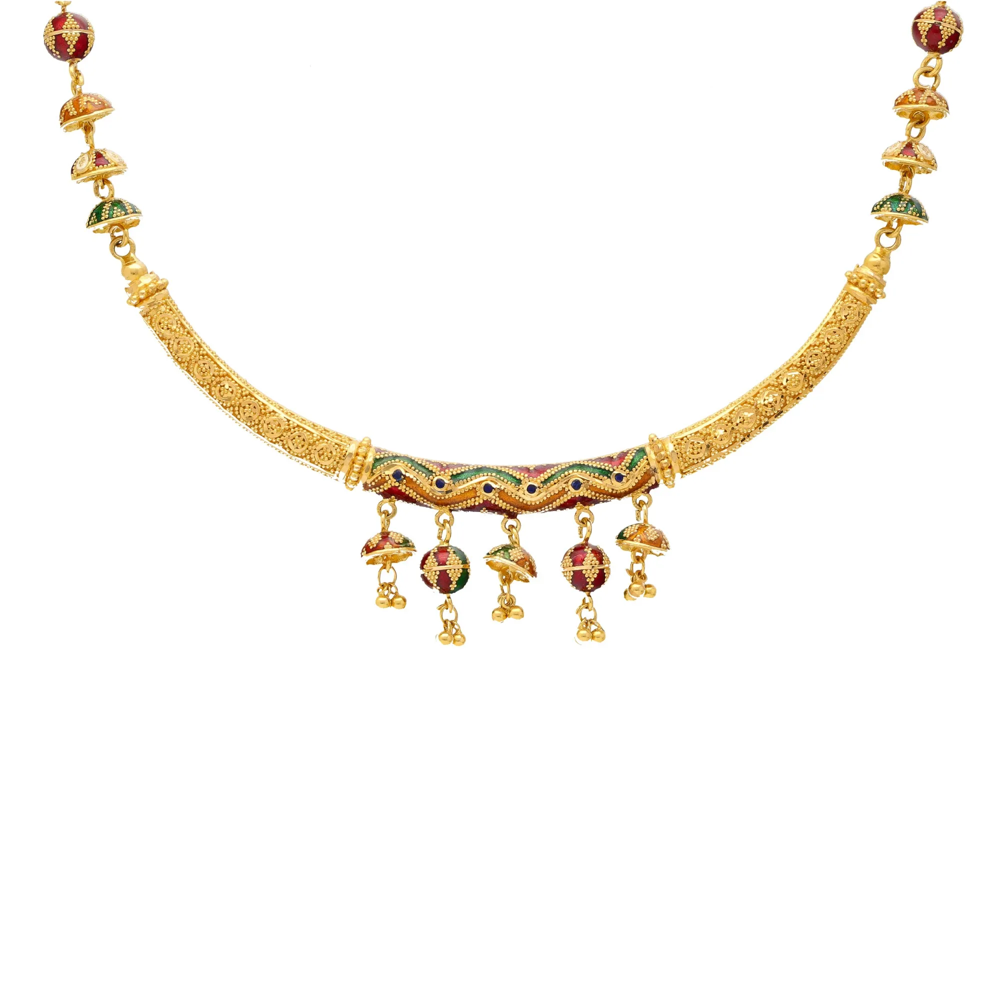 22K Yellow Gold & Enamel Choker Necklace Set (38.6gm)