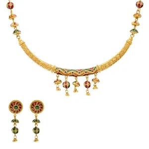 22K Yellow Gold & Enamel Choker Necklace Set (38.6gm)