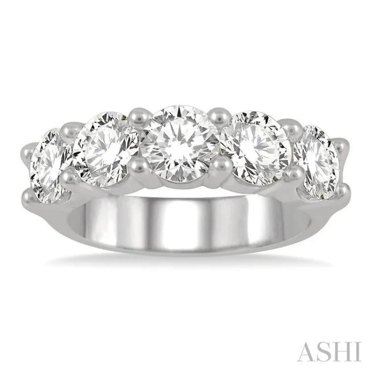 3 ctw 5 Stone Round Cut Diamond Wedding Band in 14K White Gold