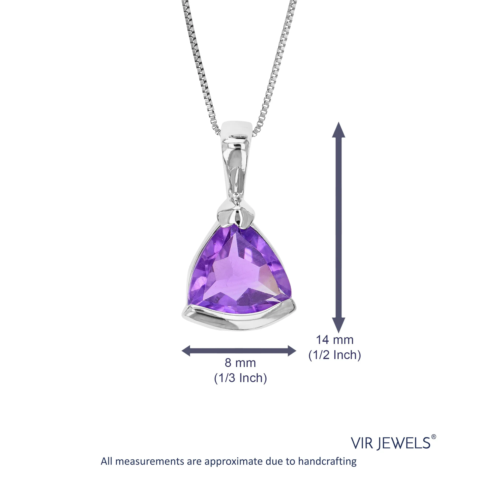 3/4 cttw Pendant Necklace, Purple Amethyst Trillion Pendant Necklace for Women in .925 Sterling Silver with Rhodium, 18 Inch Chain, Channel Setting