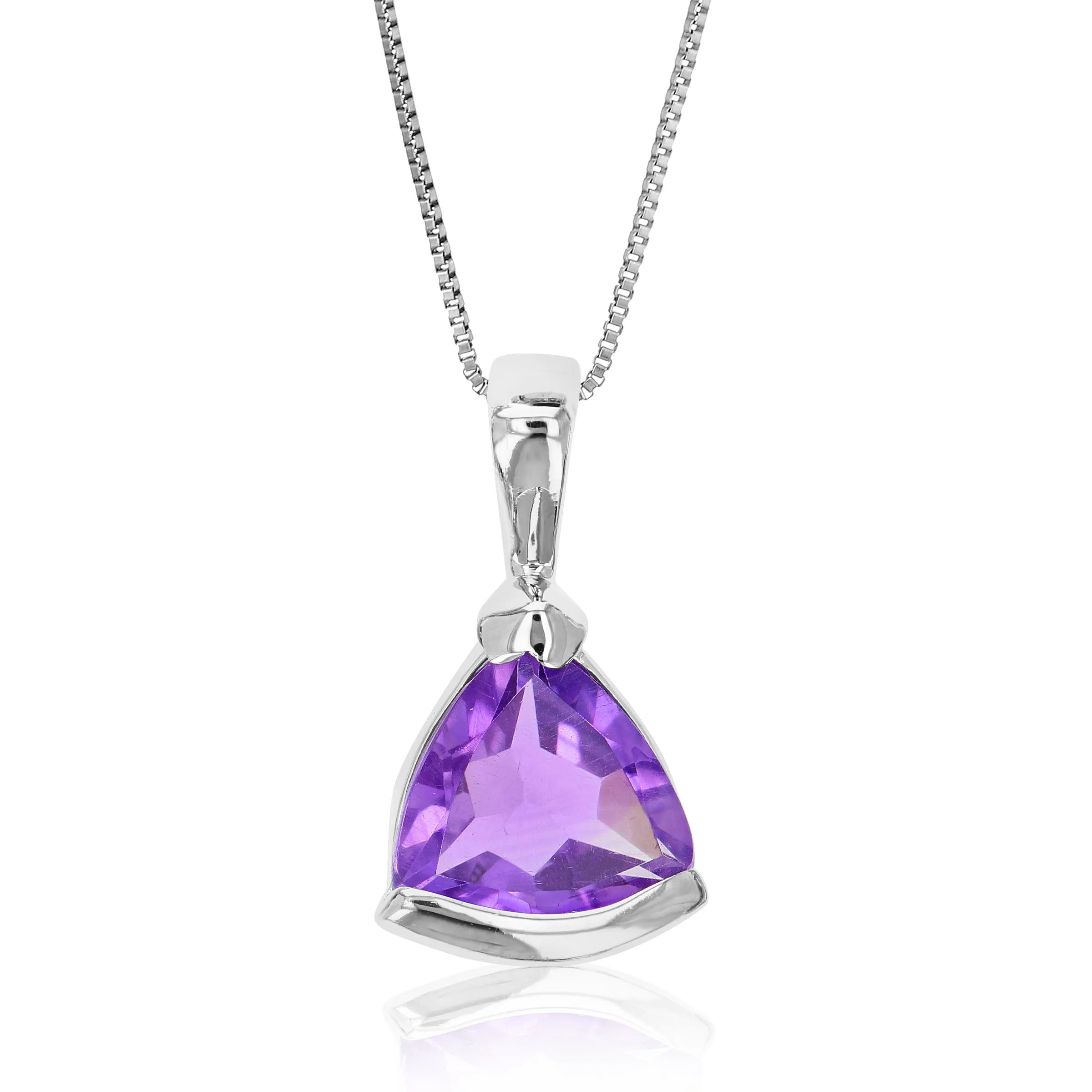 3/4 cttw Pendant Necklace, Purple Amethyst Trillion Pendant Necklace for Women in .925 Sterling Silver with Rhodium, 18 Inch Chain, Channel Setting