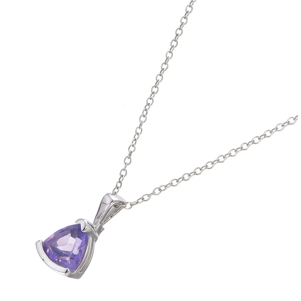 3/4 cttw Pendant Necklace, Purple Amethyst Trillion Pendant Necklace for Women in .925 Sterling Silver with Rhodium, 18 Inch Chain, Channel Setting