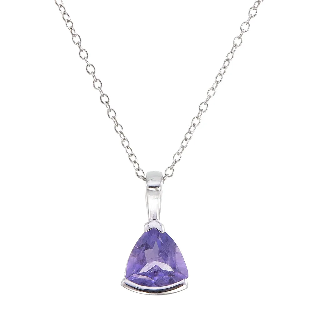 3/4 cttw Pendant Necklace, Purple Amethyst Trillion Pendant Necklace for Women in .925 Sterling Silver with Rhodium, 18 Inch Chain, Channel Setting