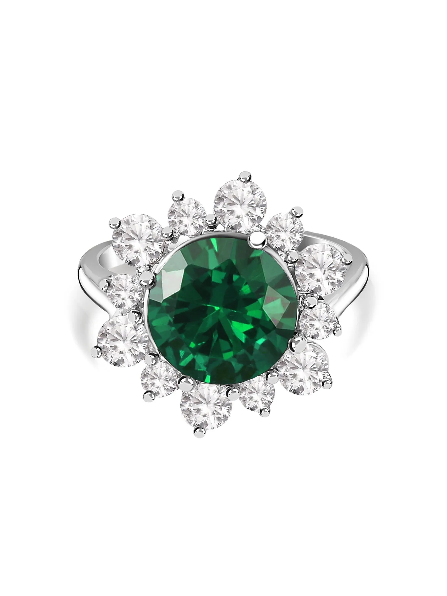 3.5 Carat Emerald Flower Ring In 925 Silver