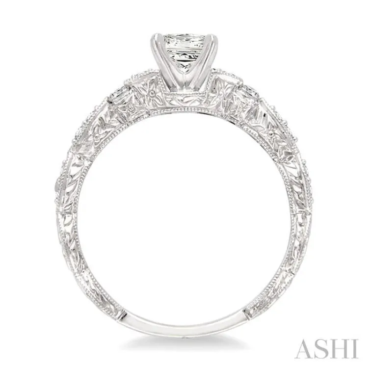 3/8 Ctw Diamond Engagement Ring with 1/4 Ct Princess Cut Center Stone in 14K White Gold