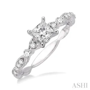 3/8 Ctw Diamond Engagement Ring with 1/4 Ct Princess Cut Center Stone in 14K White Gold