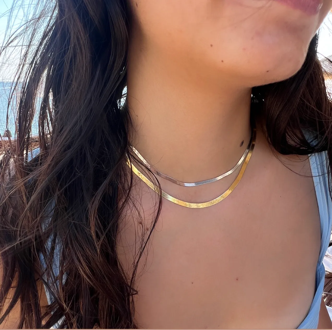 3mm Yellow Gold Herringbone Chain Necklace