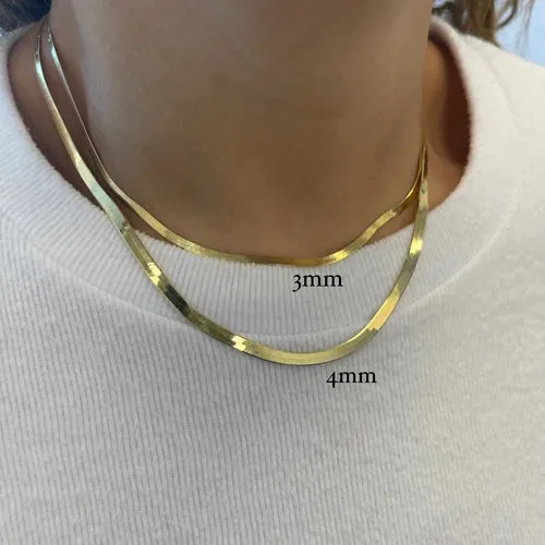 3mm Yellow Gold Herringbone Chain Necklace