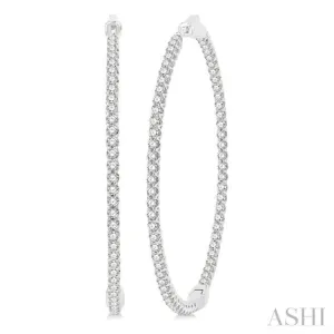 4 ctw Round Cut Diamond In & Out 2-Inch Hoop Earring in 14K White Gold