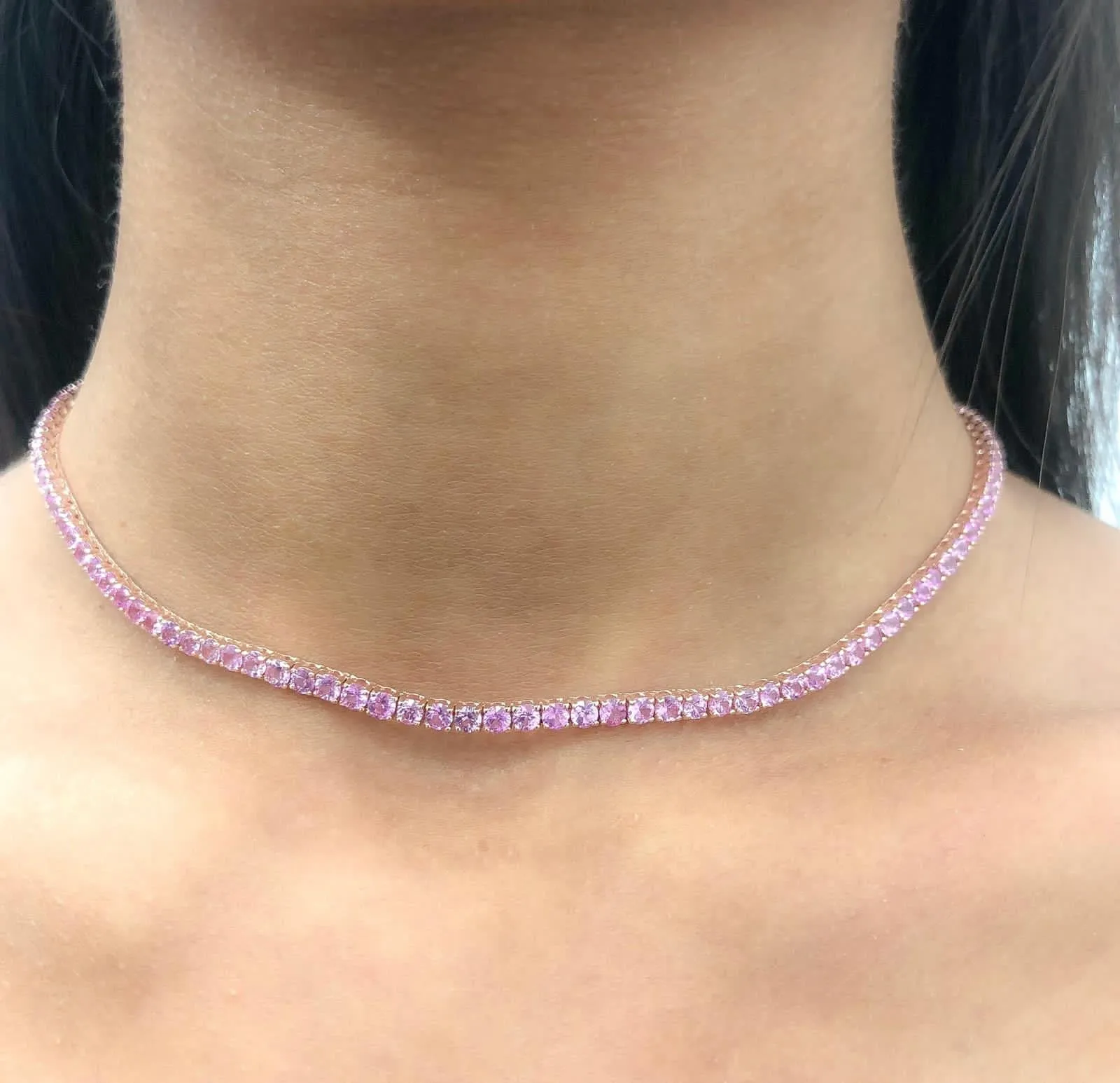 4 Prong Pink Sapphire Tennis Necklace