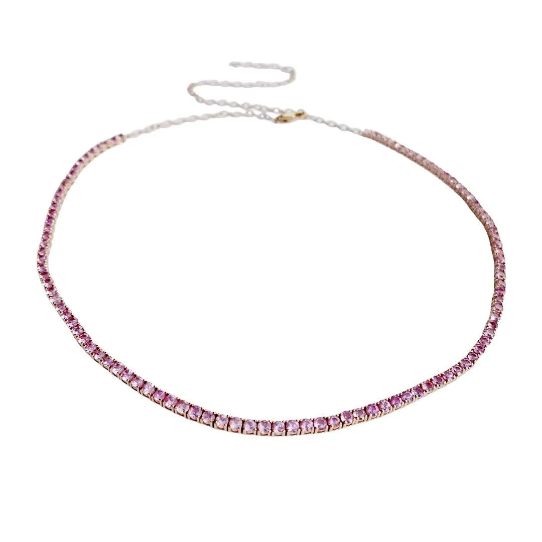 4 Prong Pink Sapphire Tennis Necklace