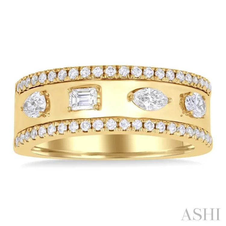 5/8 ctw Mixed Shape Cut Diamond Fashion Wide Band in 14K Yellow Gold