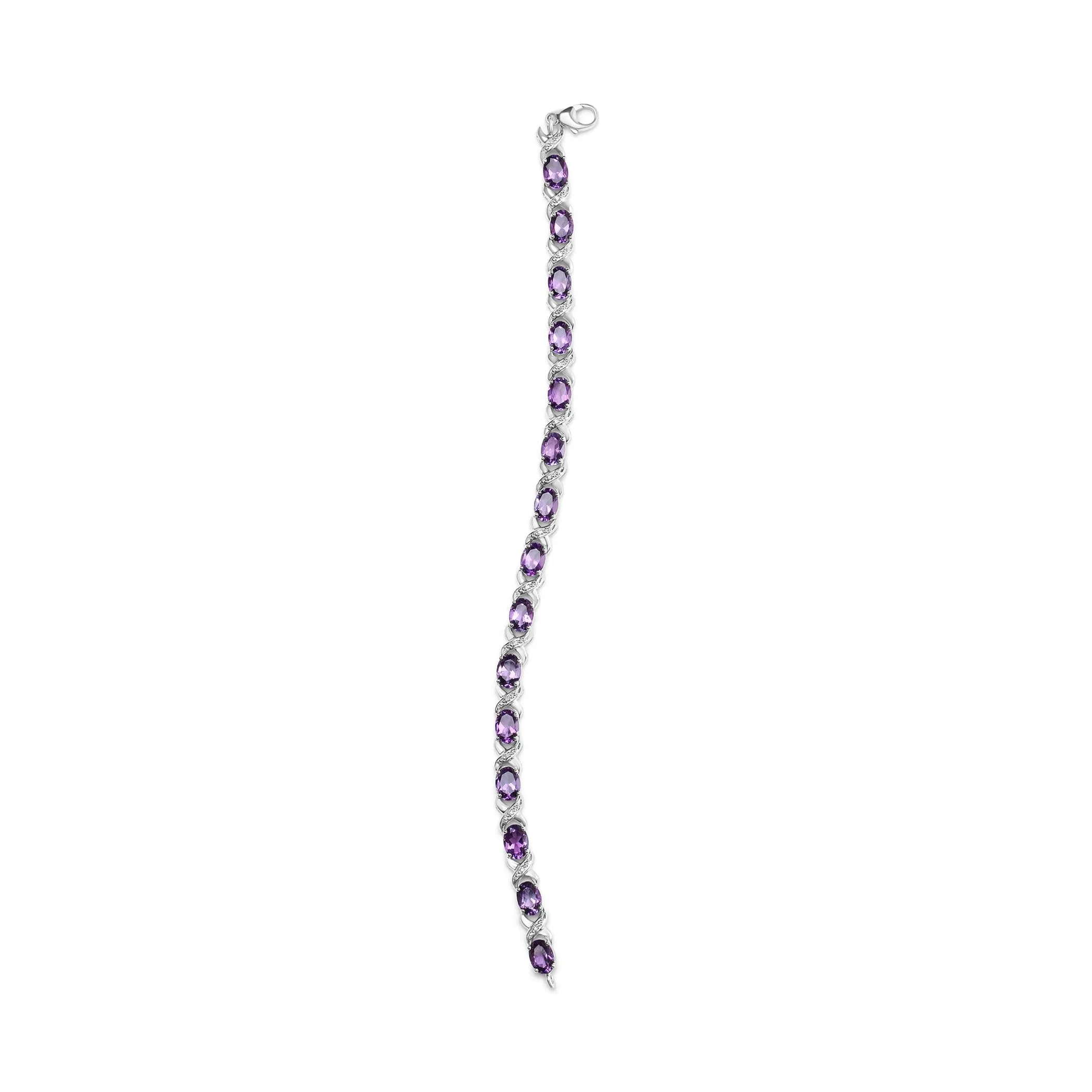 .925 Sterling Silver 7x5mm Oval Amethyst and Diamond Accent X-Link Bracelet (H-I Color, SI1-SI2 Clarity)  - Size 7"