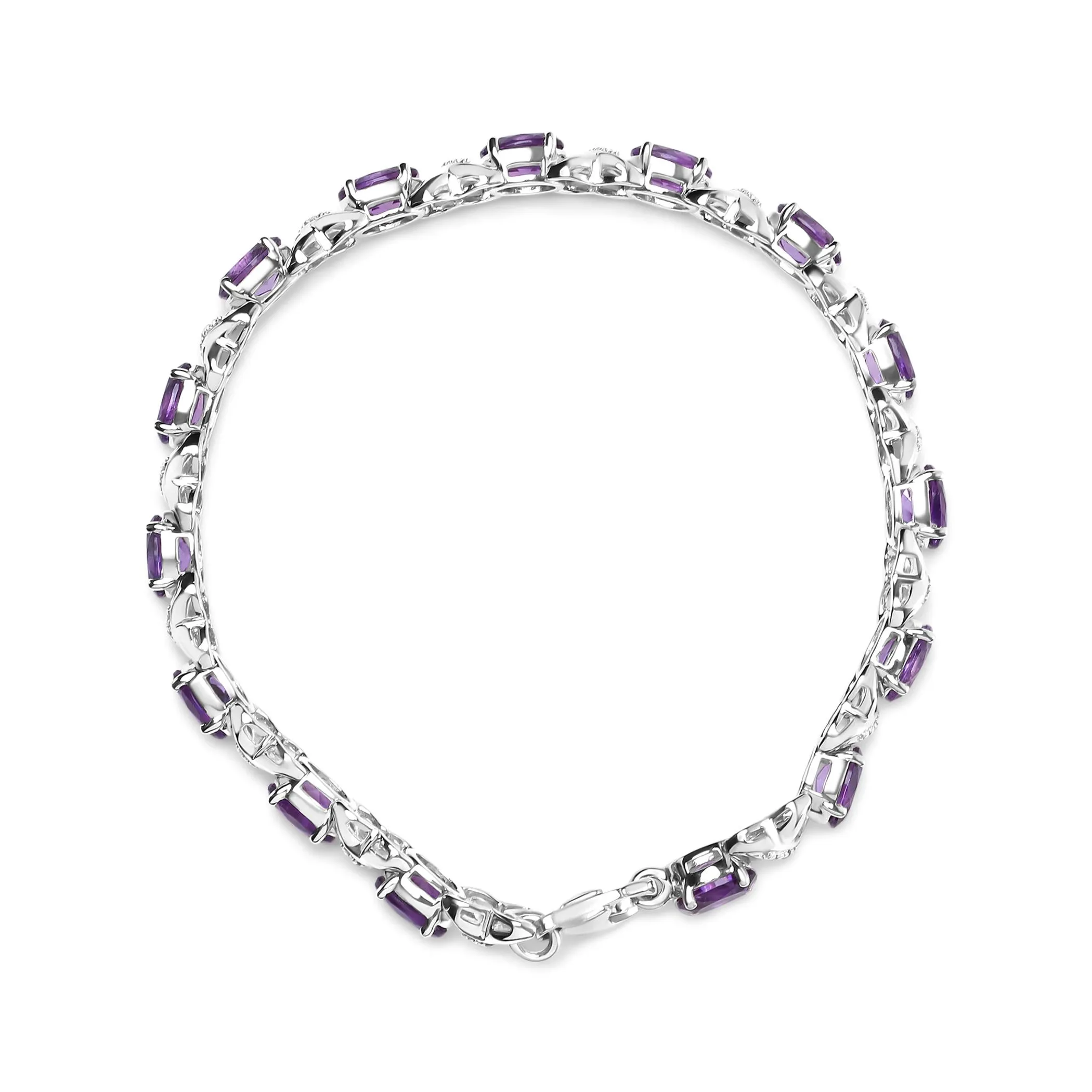 .925 Sterling Silver 7x5mm Oval Amethyst and Diamond Accent X-Link Bracelet (H-I Color, SI1-SI2 Clarity)  - Size 7"