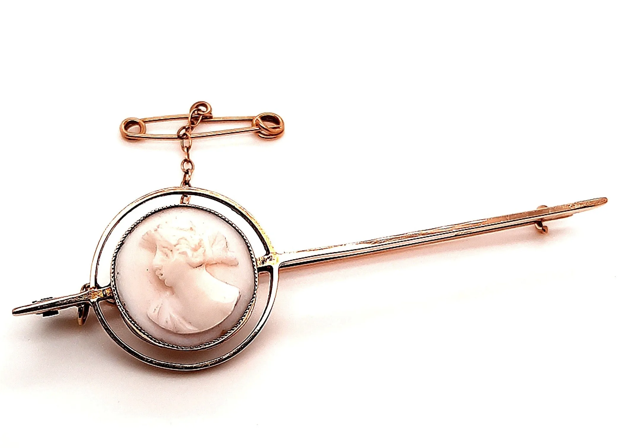 9ct Yellow Gold Cameo Bar Brooch