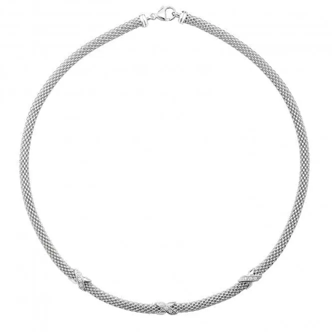 Acotis Silver Necklace Rhodium Plated Mesh Zirconia Set G3198