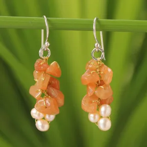 Afternoon Glow Beaded Aventurine and Pearl Earrings