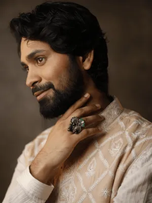 Ankush Bahuguna In Oxidised Green Pearl Ring