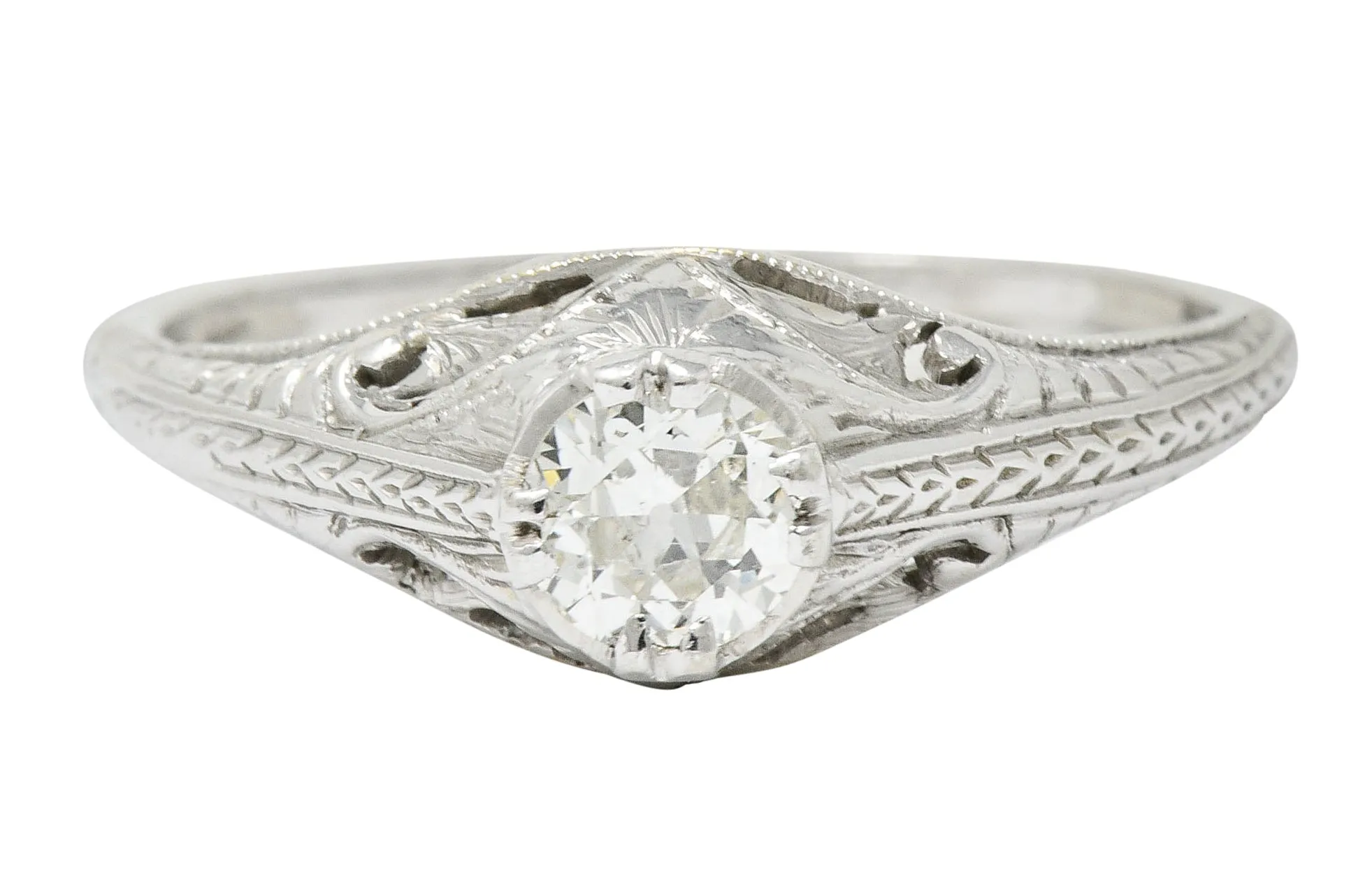 Art Deco 0.42 CTW Diamond Platinum Foliate Engagement Ring