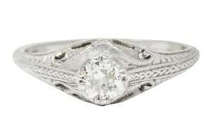 Art Deco 0.42 CTW Diamond Platinum Foliate Engagement Ring