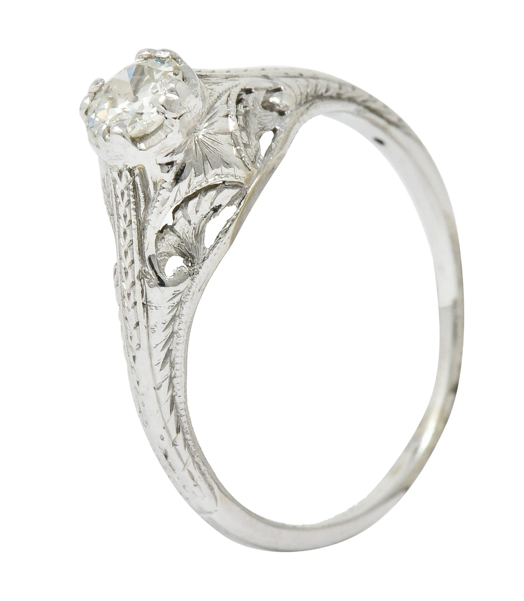 Art Deco 0.42 CTW Diamond Platinum Foliate Engagement Ring