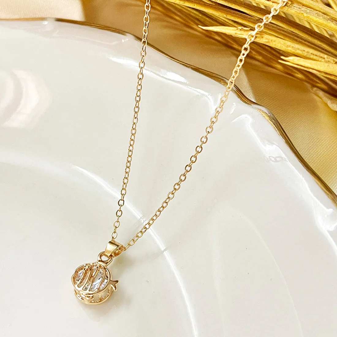 Ayesha Mini Fish with Diamante Stud Pendant Gold-Toned Necklace