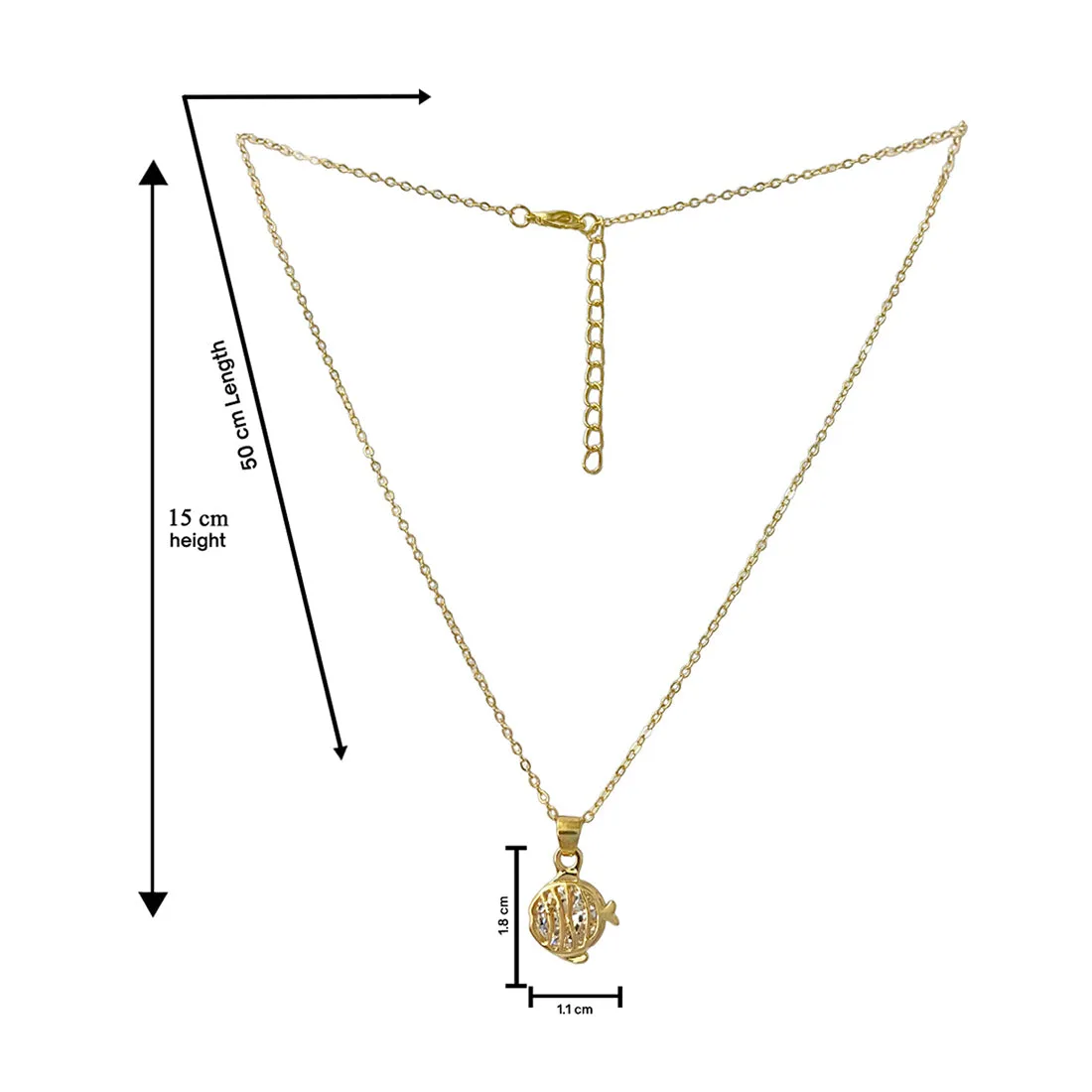 Ayesha Mini Fish with Diamante Stud Pendant Gold-Toned Necklace