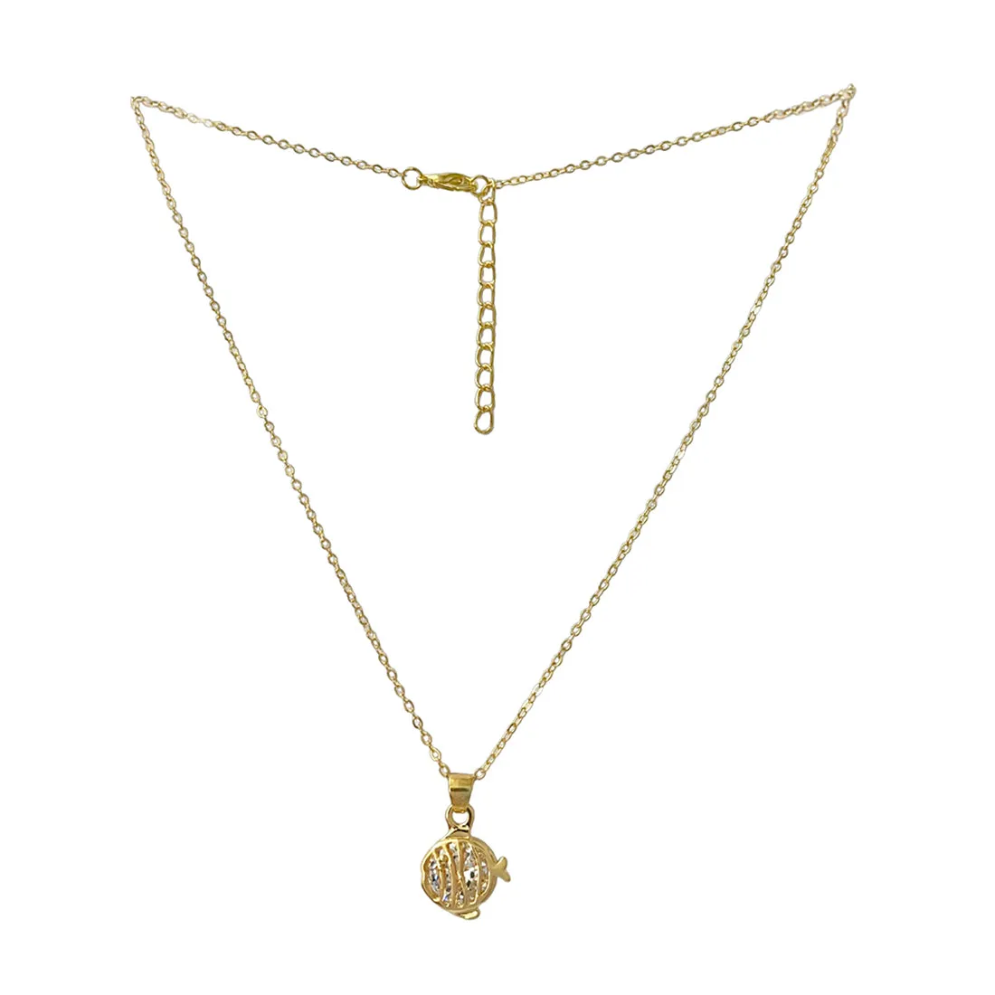 Ayesha Mini Fish with Diamante Stud Pendant Gold-Toned Necklace