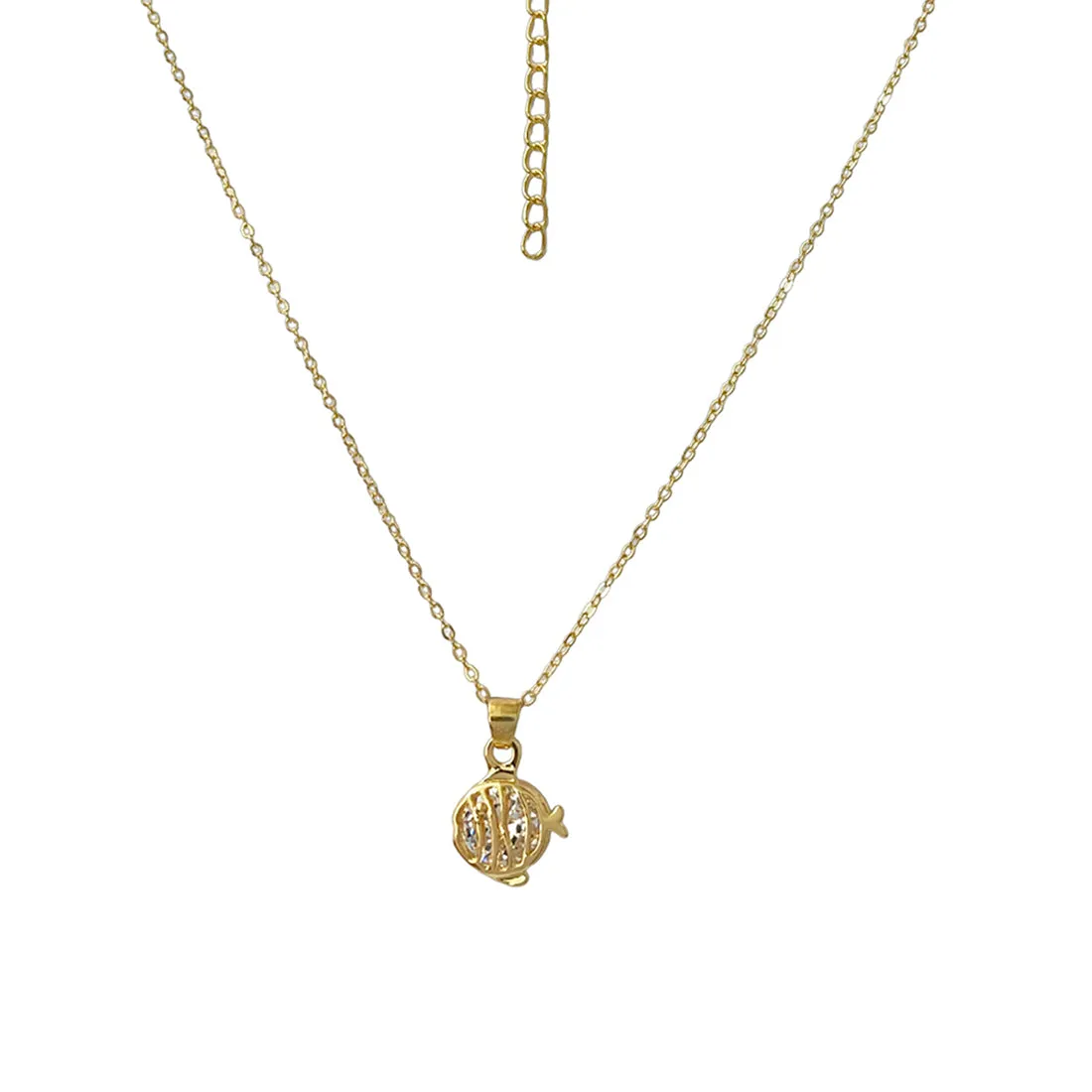 Ayesha Mini Fish with Diamante Stud Pendant Gold-Toned Necklace