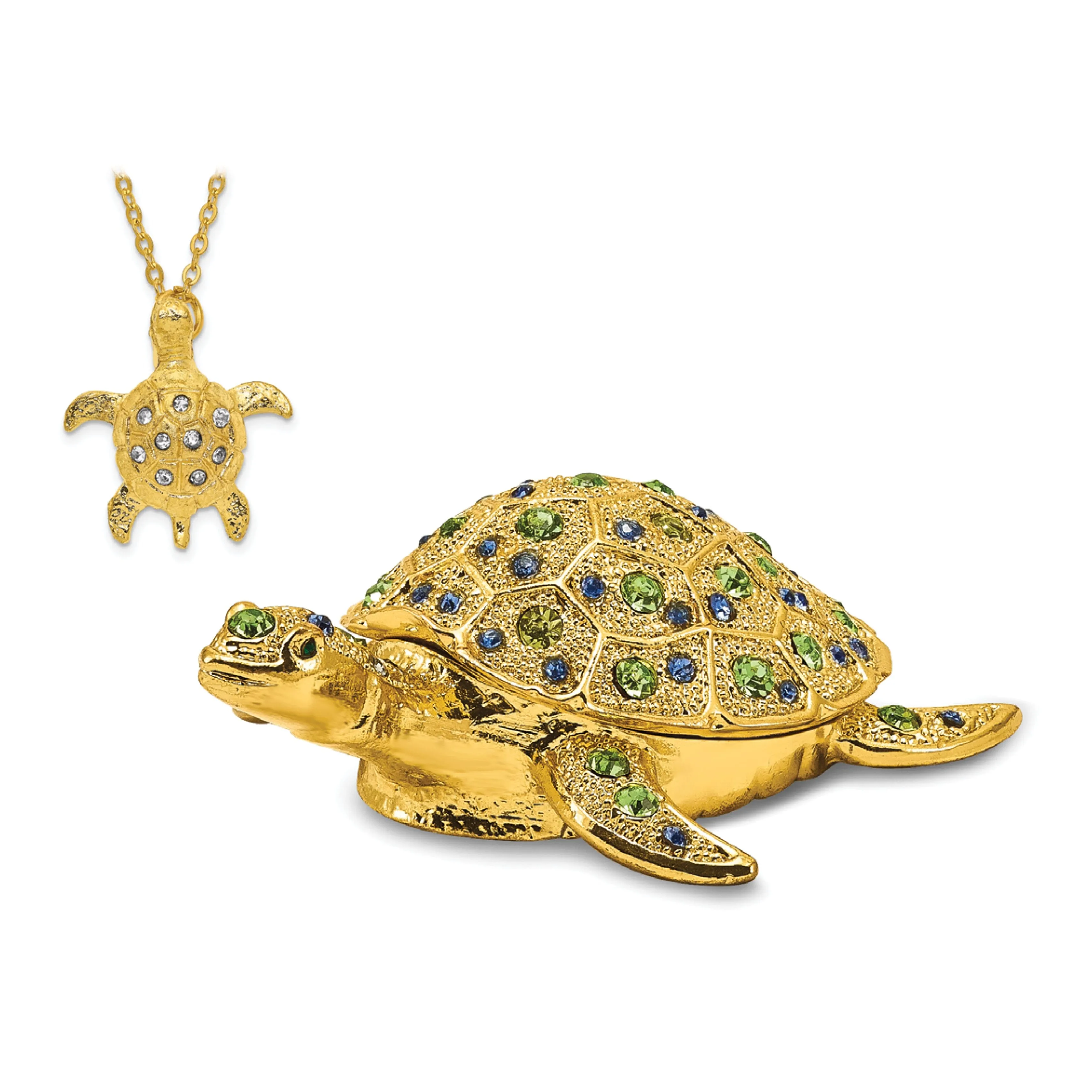 Bejeweled Pewter Gold Color Finish GILDA Golden Sea Turtle Trinket Box