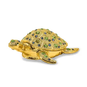 Bejeweled Pewter Gold Color Finish GILDA Golden Sea Turtle Trinket Box